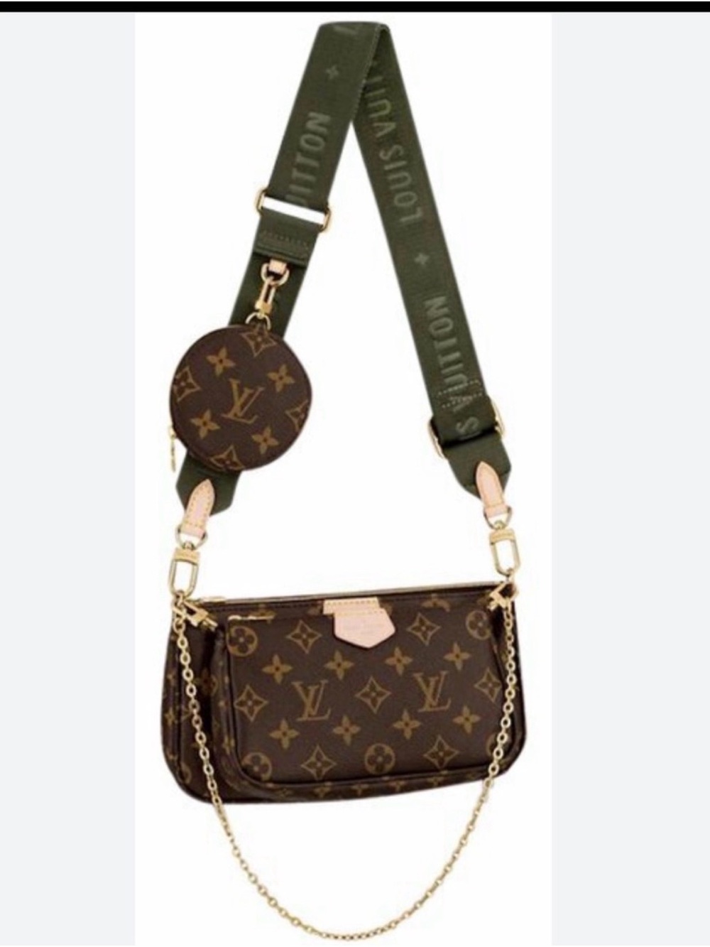 Louis Vuitton Brown Monogram Multi-Pochette with Green Logo Strap